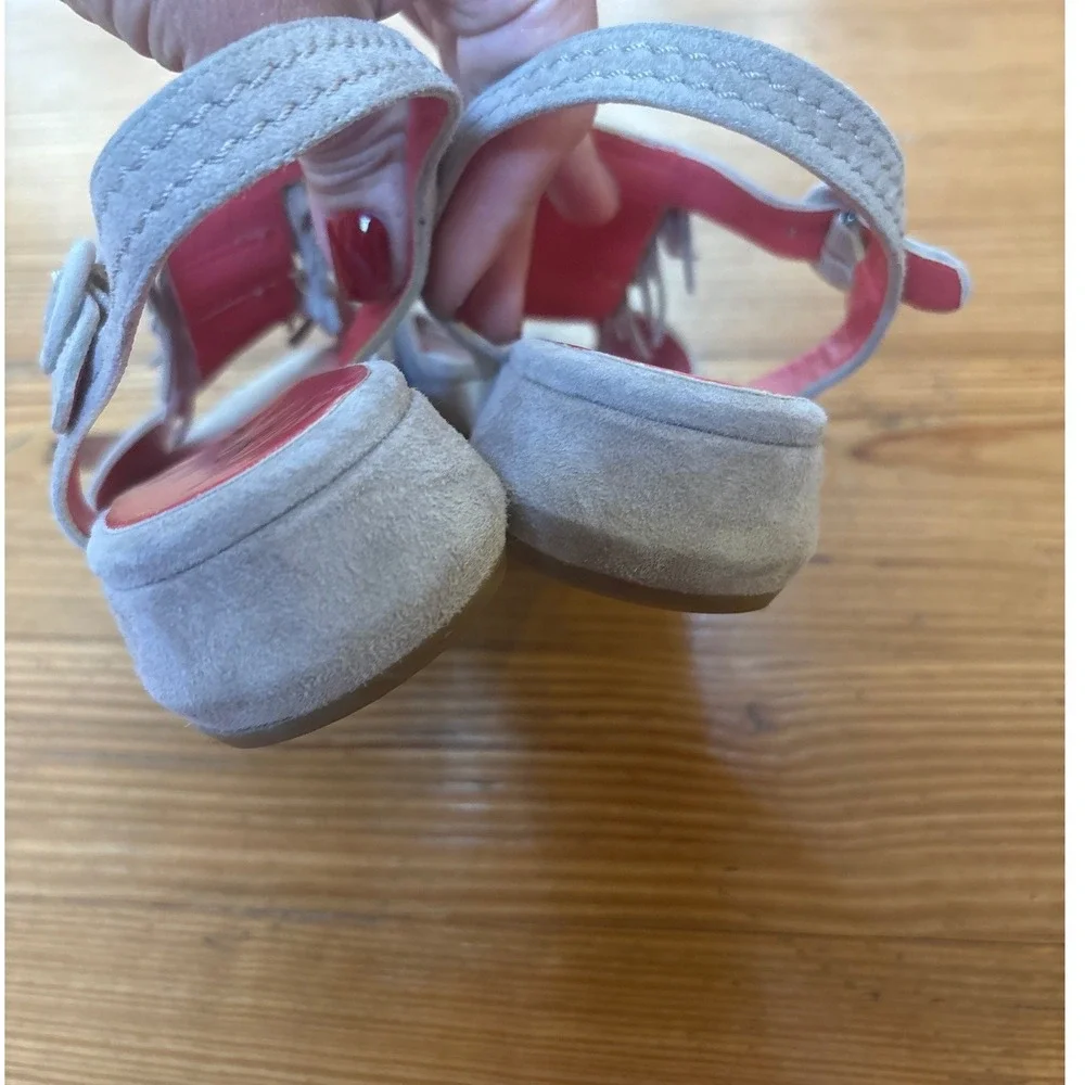 Pas de Rouge Wedge Sandals Women Gray Fringe Suede‎ Slingback Boho SIZE 38.5
